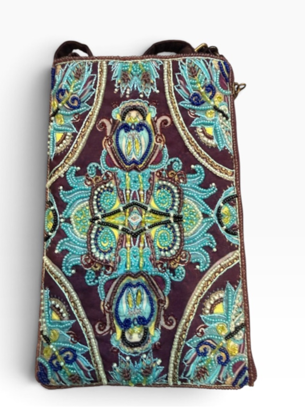 Embellished Beaded Crossbody Bag in Deep Plum and Teal